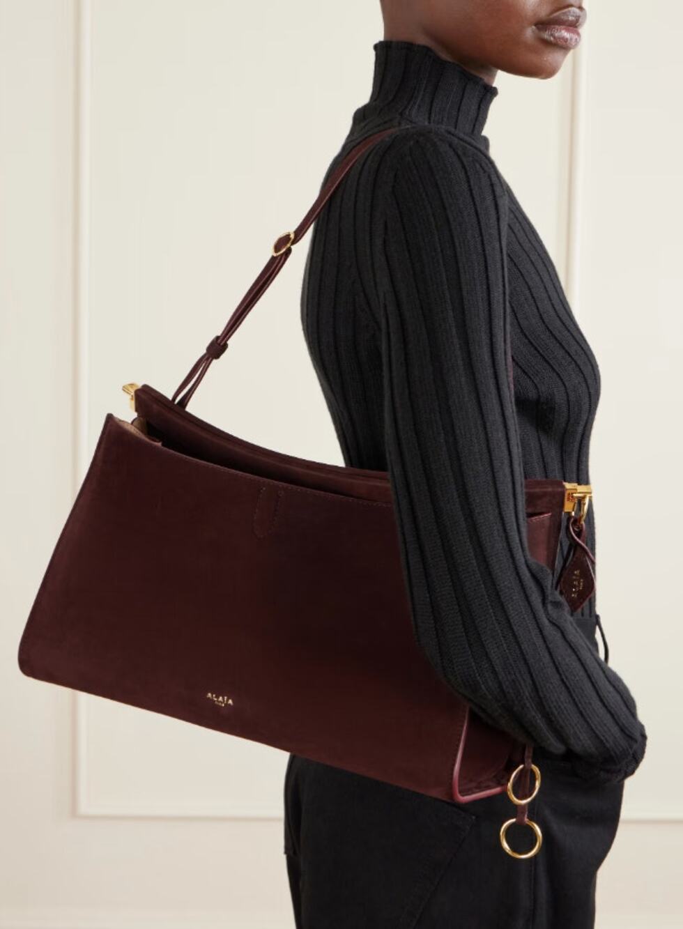 NEW ALAIA $3900 BURGUNDY LE CLICK LARGE 35 SUEDE LEATHER BAG PURSE AUTHENTIC!